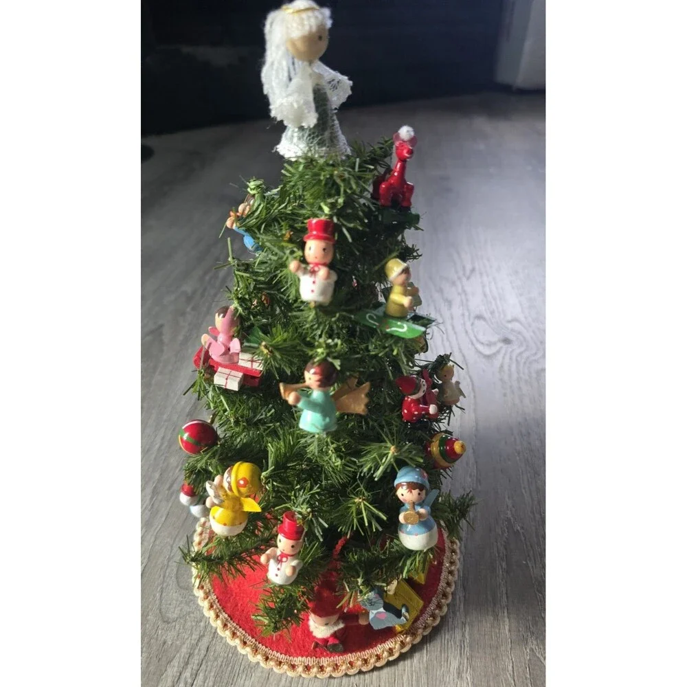 Vintage Christmas Tree with Wood Ornaments 12
